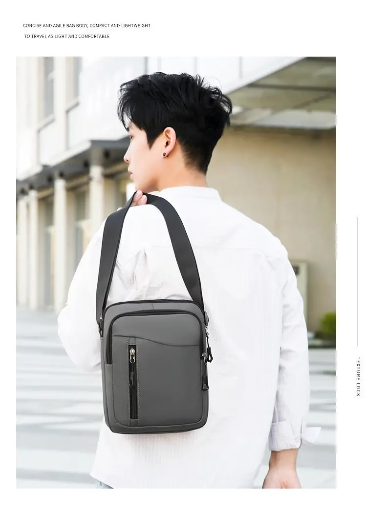 Men's Grey Oxford Cloth Crossbody Bag — feature 33