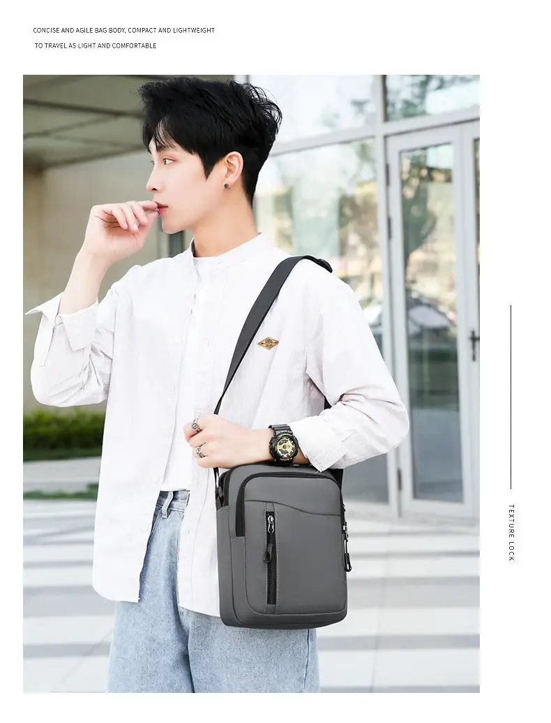 Men's Grey Oxford Cloth Crossbody Bag — feature 34