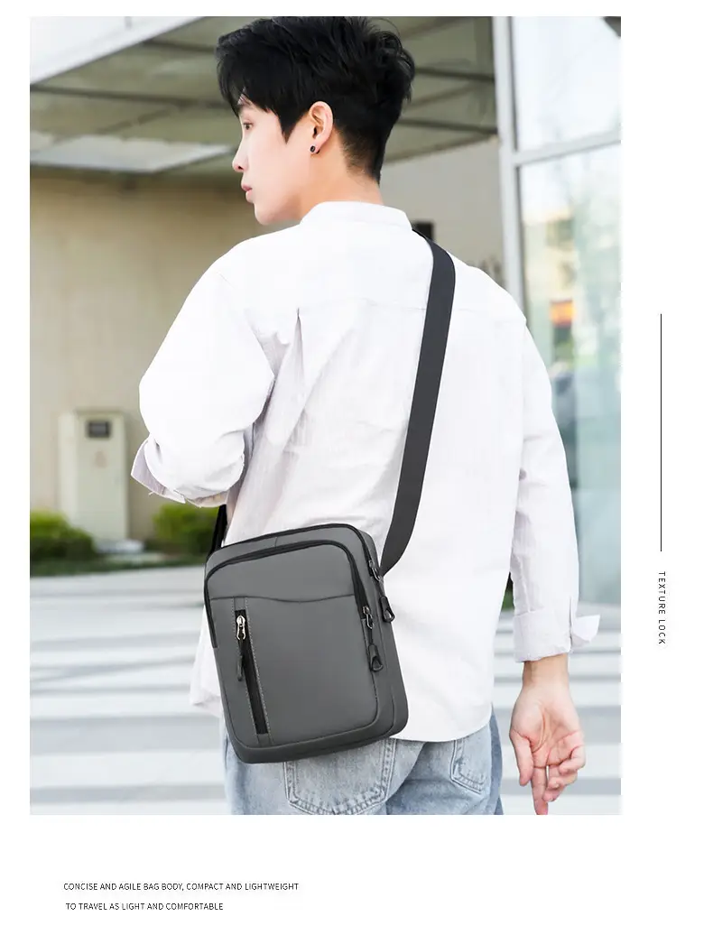 Men's Grey Oxford Cloth Crossbody Bag — feature 35
