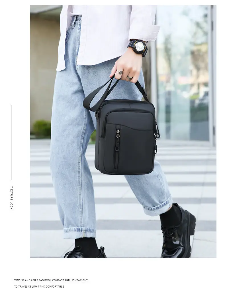 Men's Grey Oxford Cloth Crossbody Bag — feature 36
