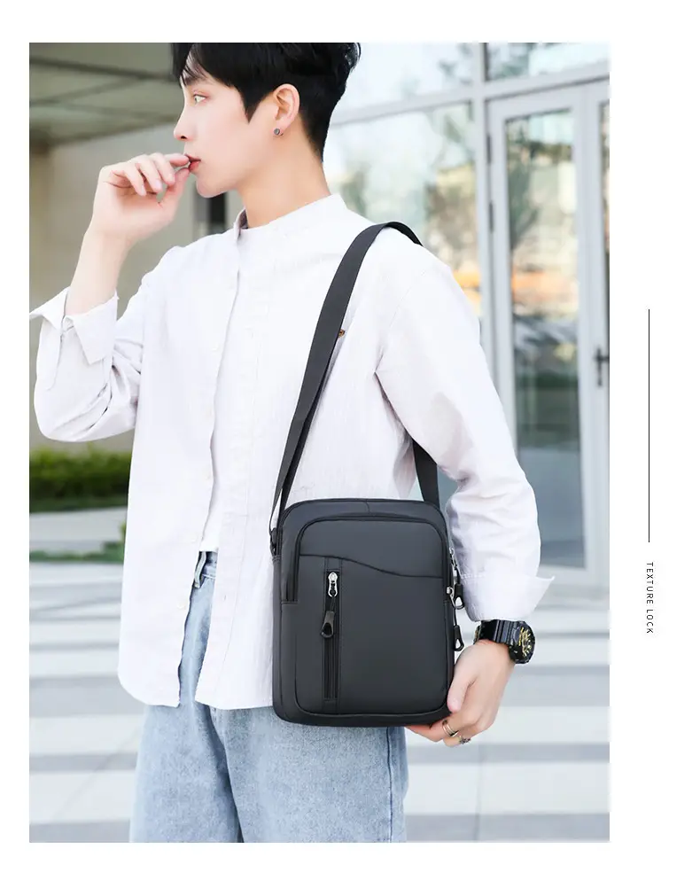 Men's Grey Oxford Cloth Crossbody Bag — feature 37