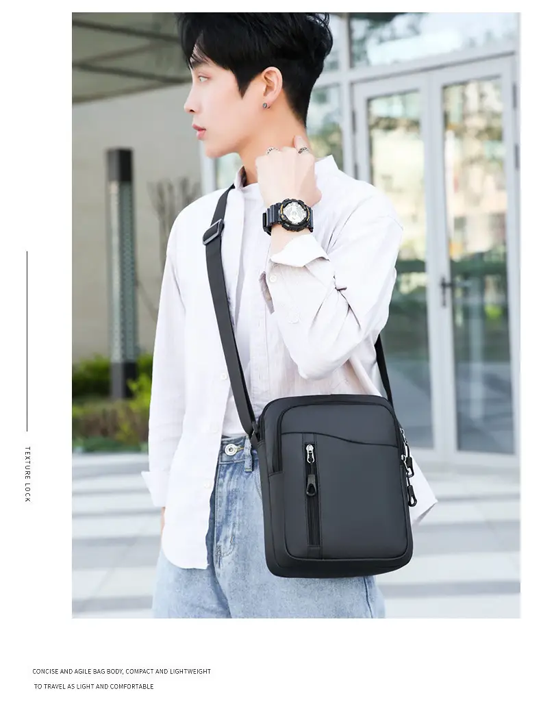Men's Grey Oxford Cloth Crossbody Bag — feature 38