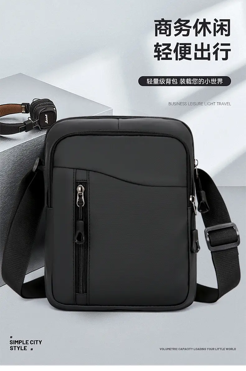 Men's Grey Oxford Cloth Crossbody Bag — feature 5