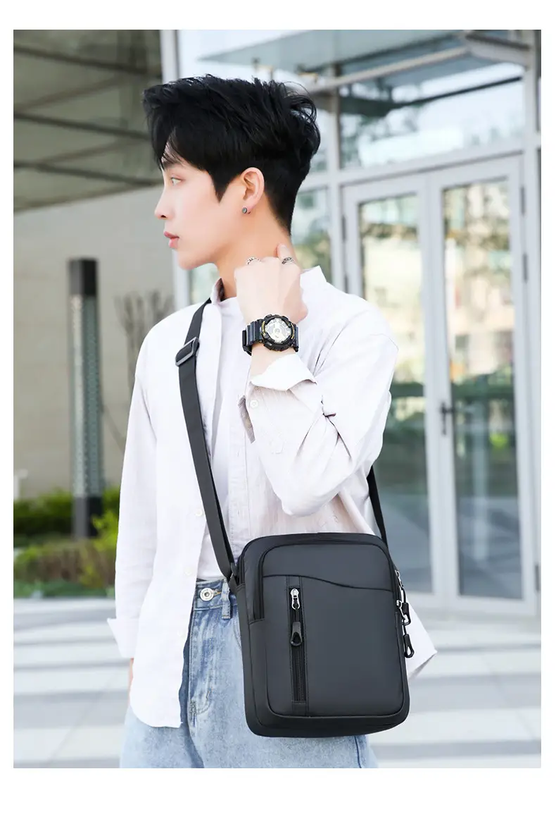 Men's Grey Oxford Cloth Crossbody Bag — feature 7