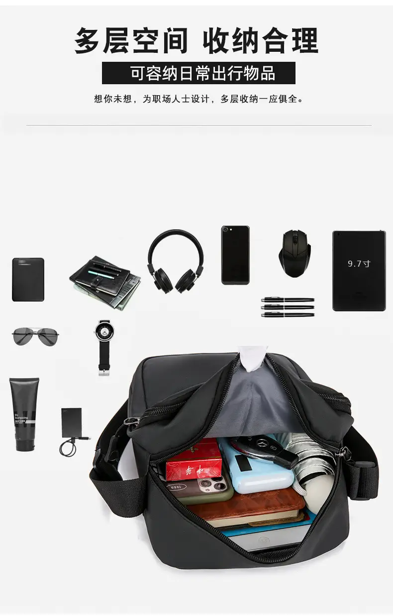 Men's Grey Oxford Cloth Crossbody Bag — feature 8
