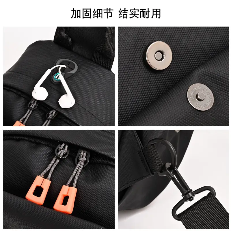 New Men's Grey Urban Casual Chest Bag with Wireless Charging Cable - Image 5