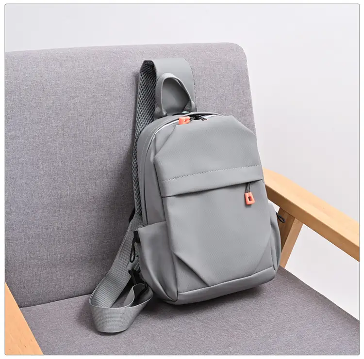 New Men's Grey Urban Casual Chest Bag with Wireless Charging Cable — feature 1