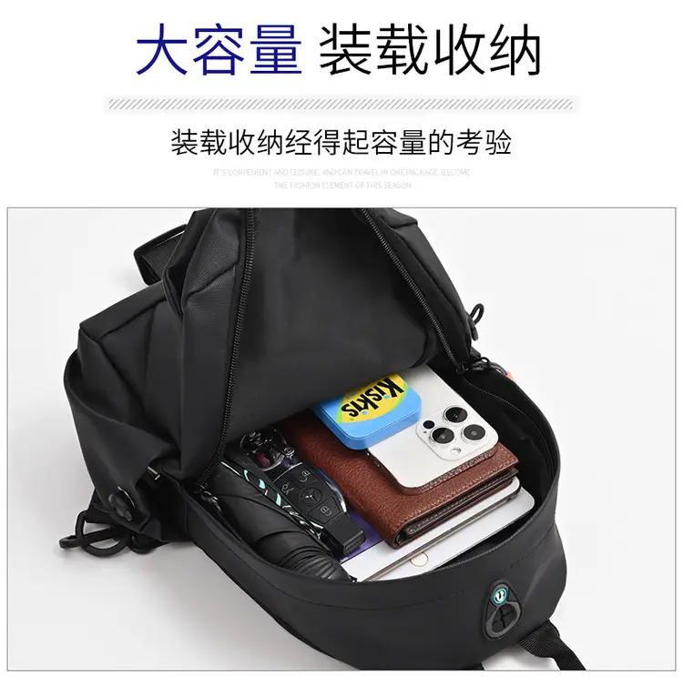 New Men's Grey Urban Casual Chest Bag with Wireless Charging Cable — feature 12