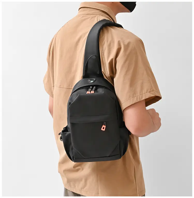 New Men's Grey Urban Casual Chest Bag with Wireless Charging Cable — feature 17