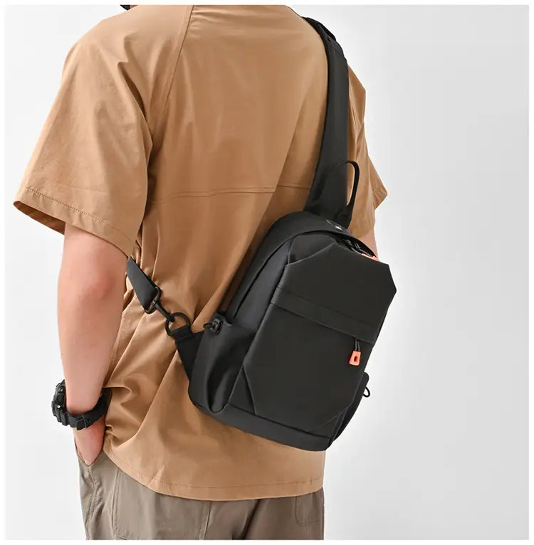 New Men's Grey Urban Casual Chest Bag with Wireless Charging Cable — feature 21