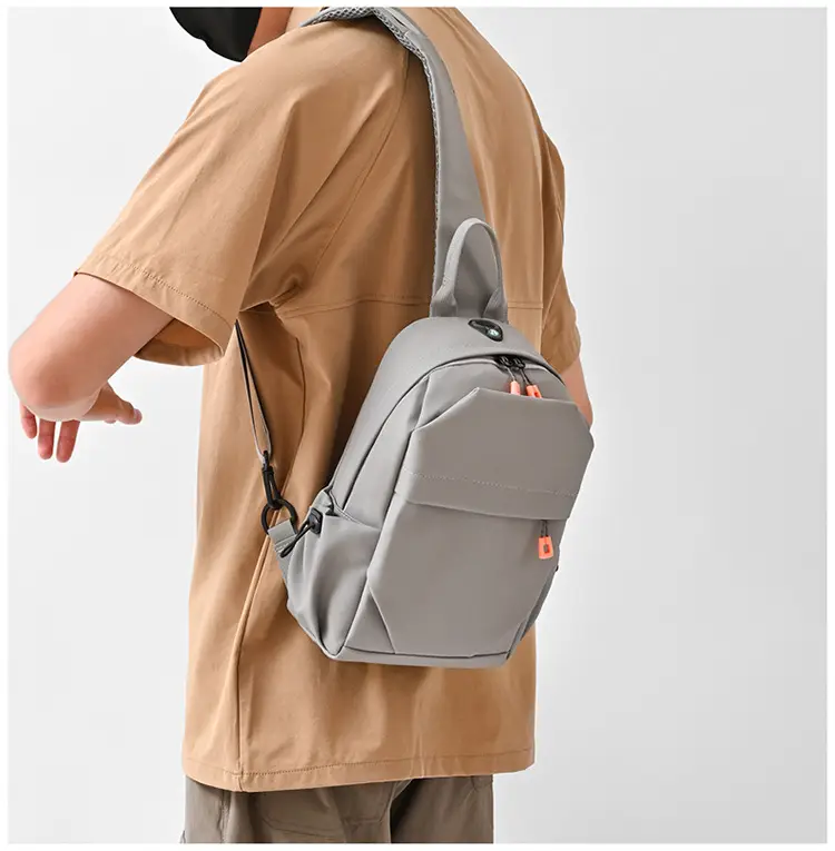New Men's Grey Urban Casual Chest Bag with Wireless Charging Cable — feature 22