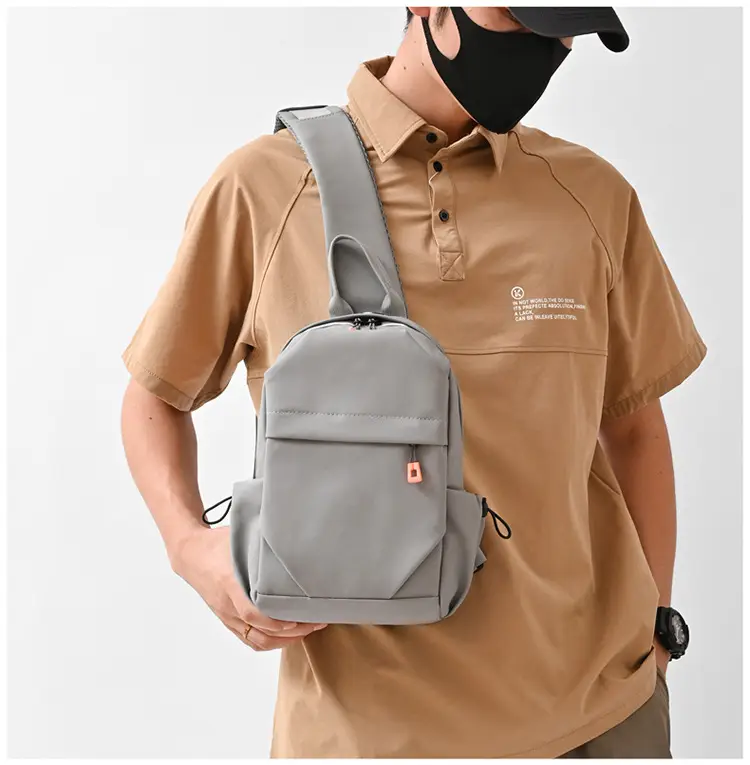 New Men's Grey Urban Casual Chest Bag with Wireless Charging Cable — feature 23