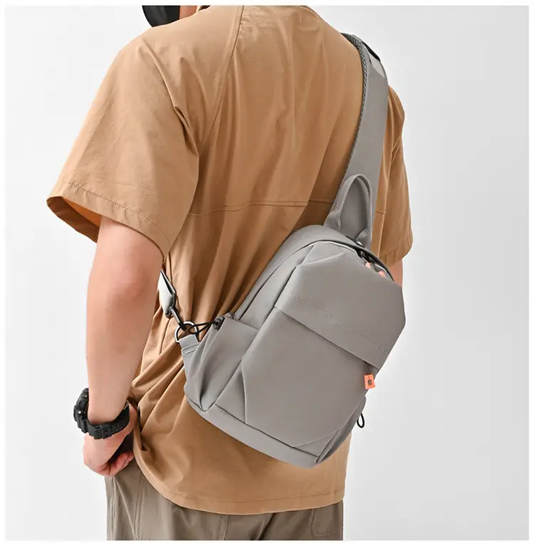 New Men's Grey Urban Casual Chest Bag with Wireless Charging Cable — feature 25