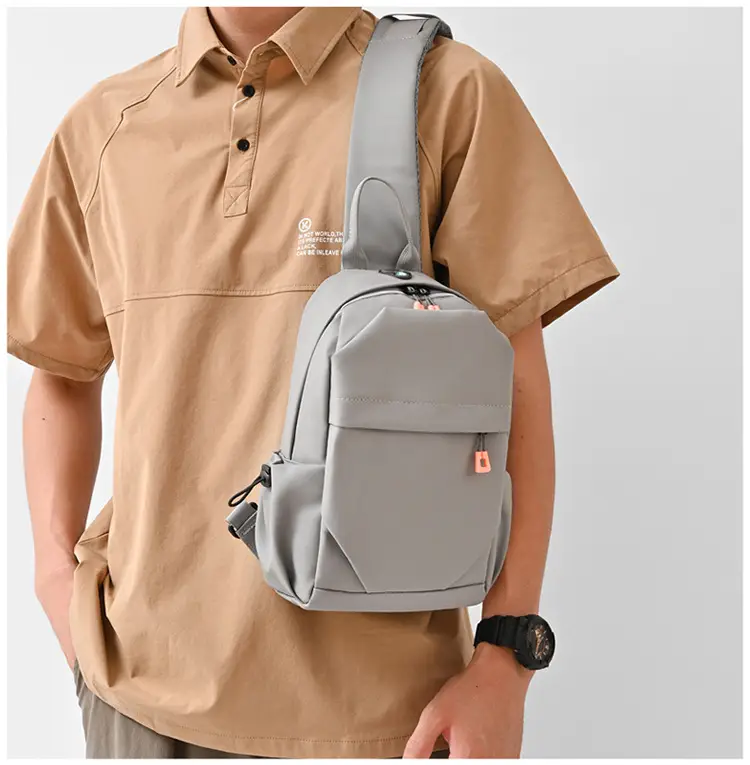New Men's Grey Urban Casual Chest Bag with Wireless Charging Cable — feature 27