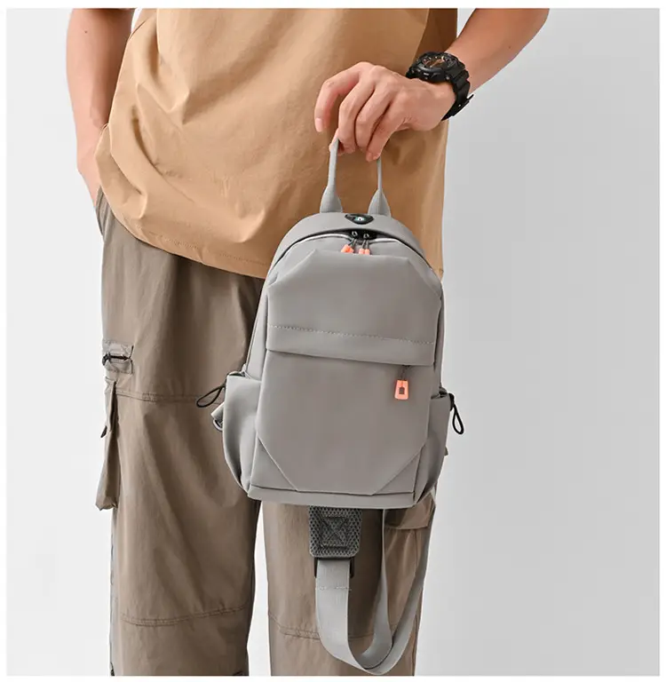 New Men's Grey Urban Casual Chest Bag with Wireless Charging Cable — feature 30