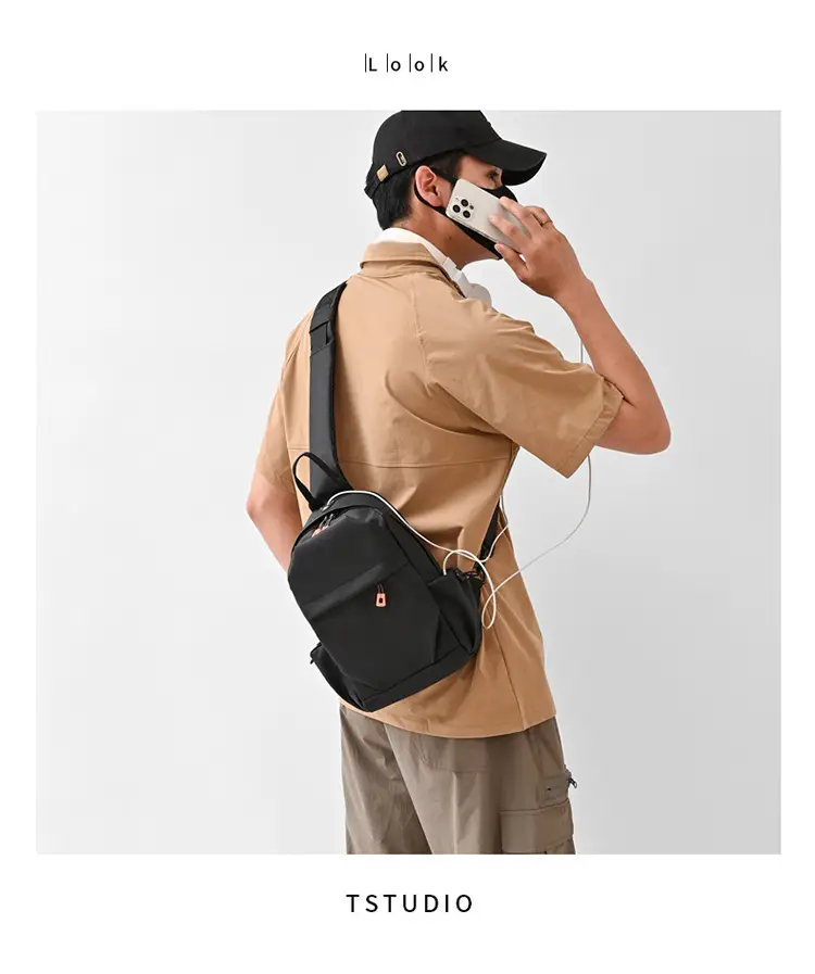 New Men's Grey Urban Casual Chest Bag with Wireless Charging Cable — feature 4