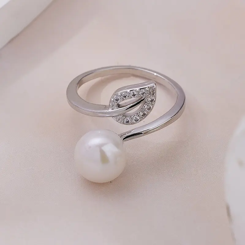 2023 Pearl Leaf Zircon Ring Set for Women - Image 4