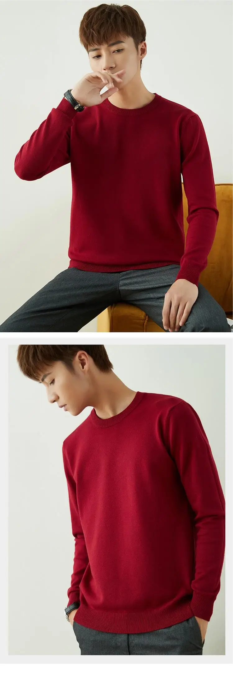 Men V-Neck Pullover Sweater Long Sleeve 2023 Grey — feature 100