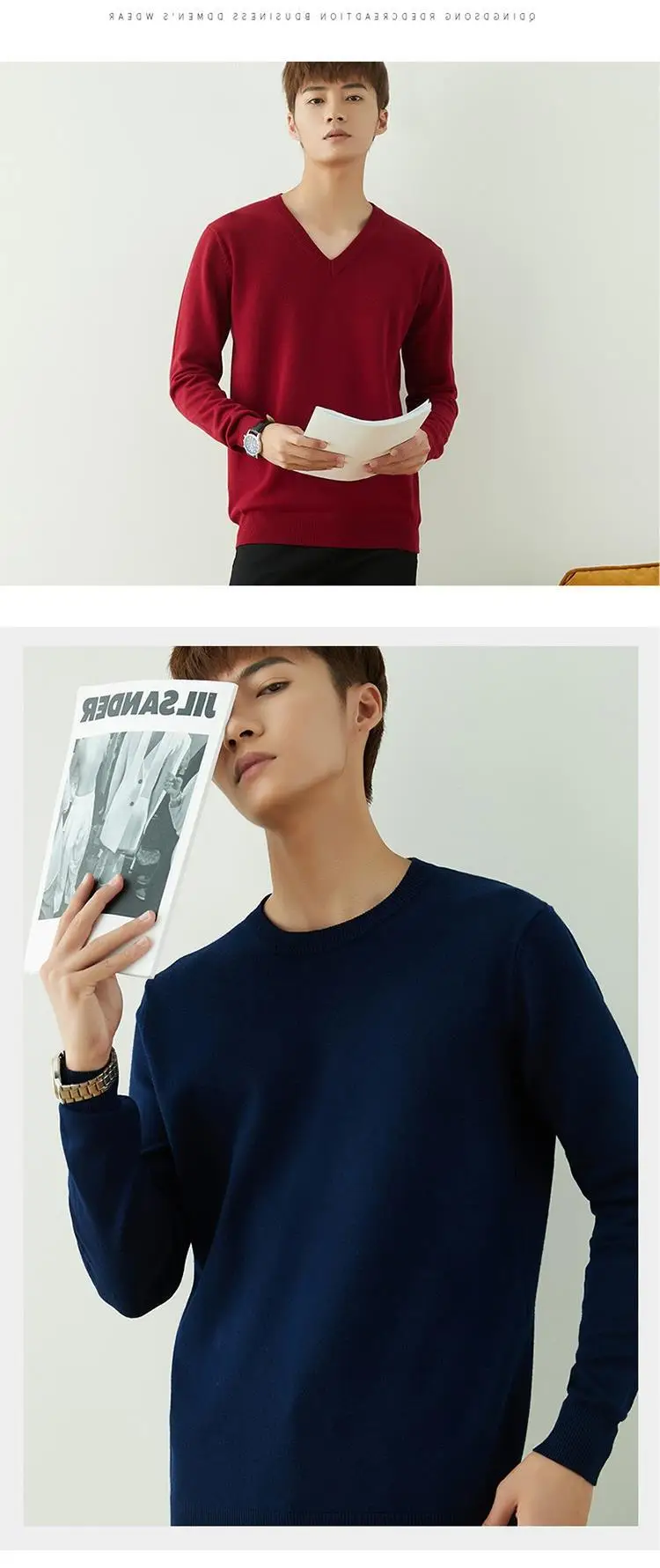Men V-Neck Pullover Sweater Long Sleeve 2023 Grey — feature 101