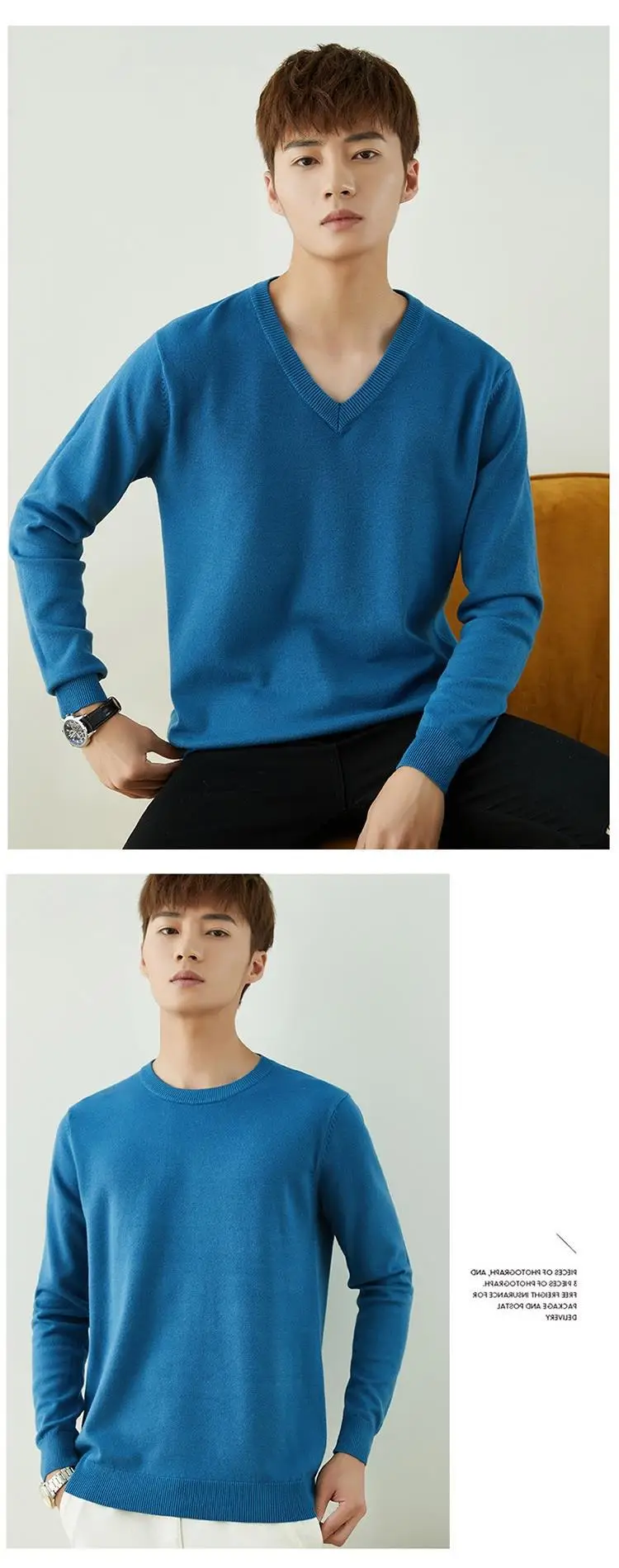 Men V-Neck Pullover Sweater Long Sleeve 2023 Grey — feature 92
