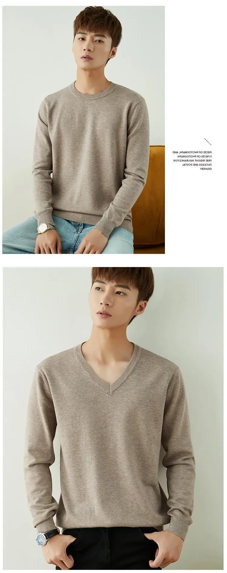 Men V-Neck Pullover Sweater Long Sleeve 2023 Grey — feature 95