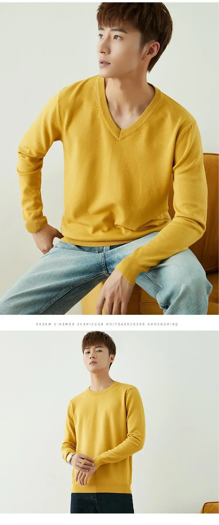 Men V-Neck Pullover Sweater Long Sleeve 2023 Grey — feature 96
