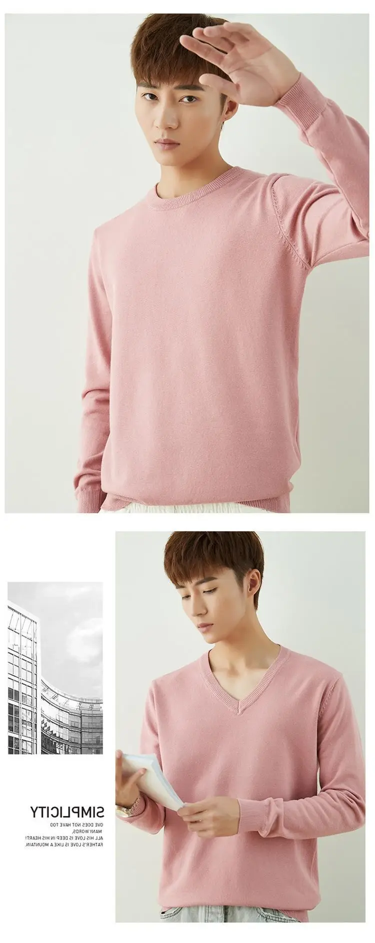 Men V-Neck Pullover Sweater Long Sleeve 2023 Grey — feature 97