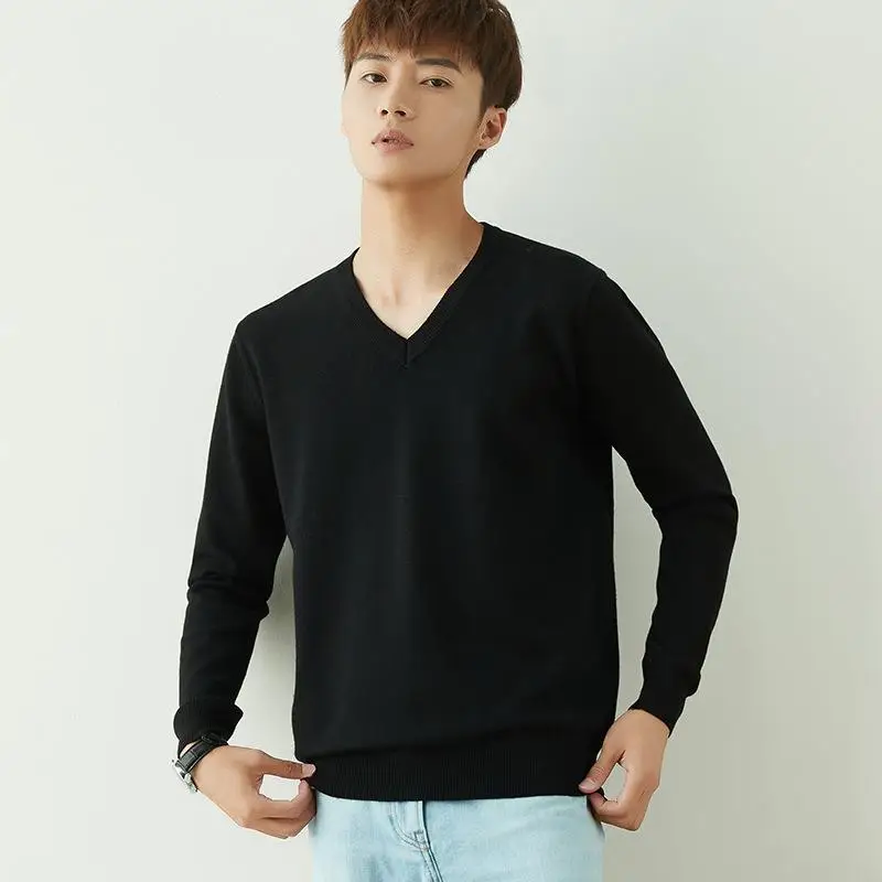 Men V-Neck Pullover Sweater Long Sleeve 2023 Grey