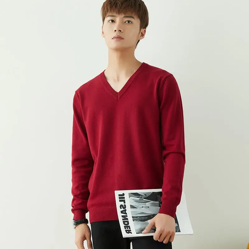 Men V-Neck Pullover Sweater Long Sleeve 2023 Grey