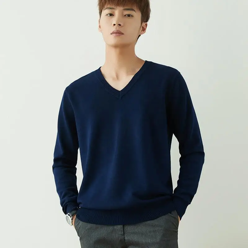 Men V-Neck Pullover Sweater Long Sleeve 2023 Grey