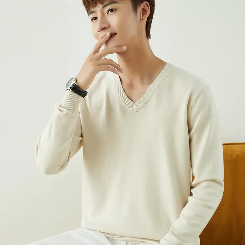 Men V-Neck Pullover Sweater Long Sleeve 2023 Grey