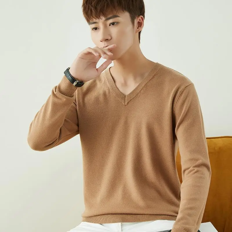 Men V-Neck Pullover Sweater Long Sleeve 2023 Grey