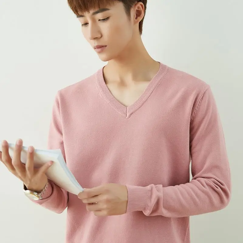 Men V-Neck Pullover Sweater Long Sleeve 2023 Grey