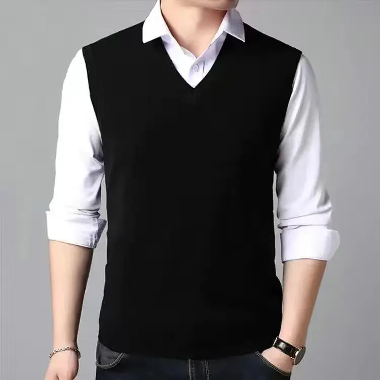 V-Neck Wool Vest for Men Grey Knitted Sleeveless - Image 11