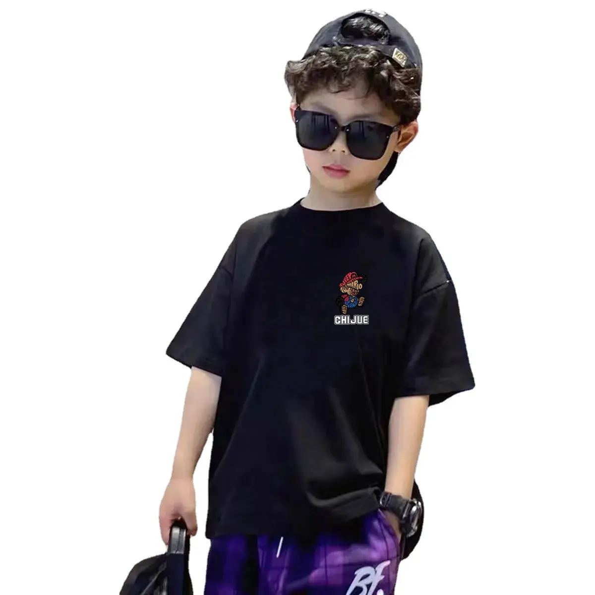 Kids Cotton T-Shirt Black Mid Size Summer Wear - Image 7