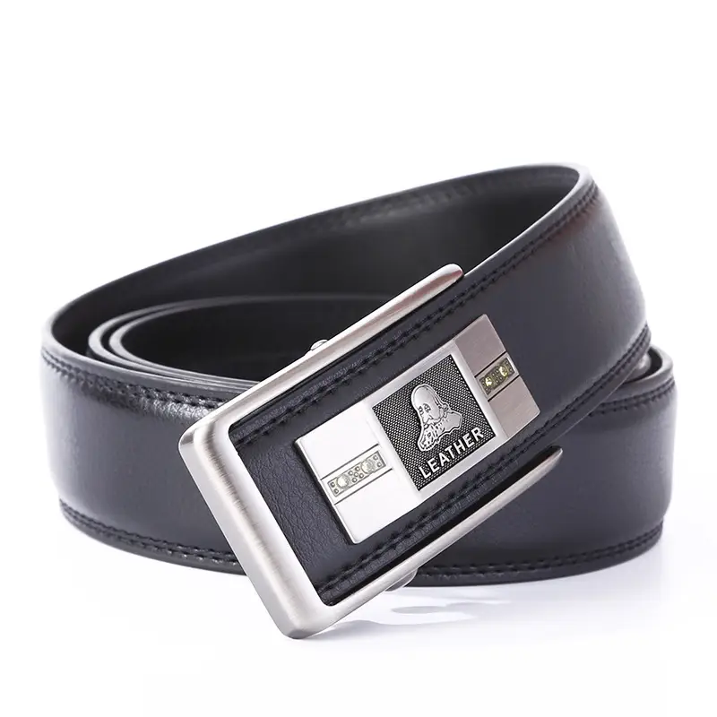 Men's Black Genuine Leather Belt with Automatic Buckle - Image 13