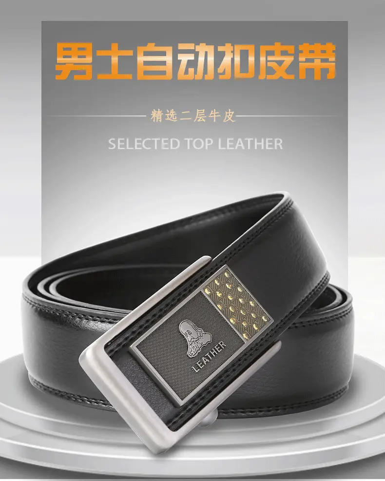 Men's Black Genuine Leather Belt with Automatic Buckle β feature 1