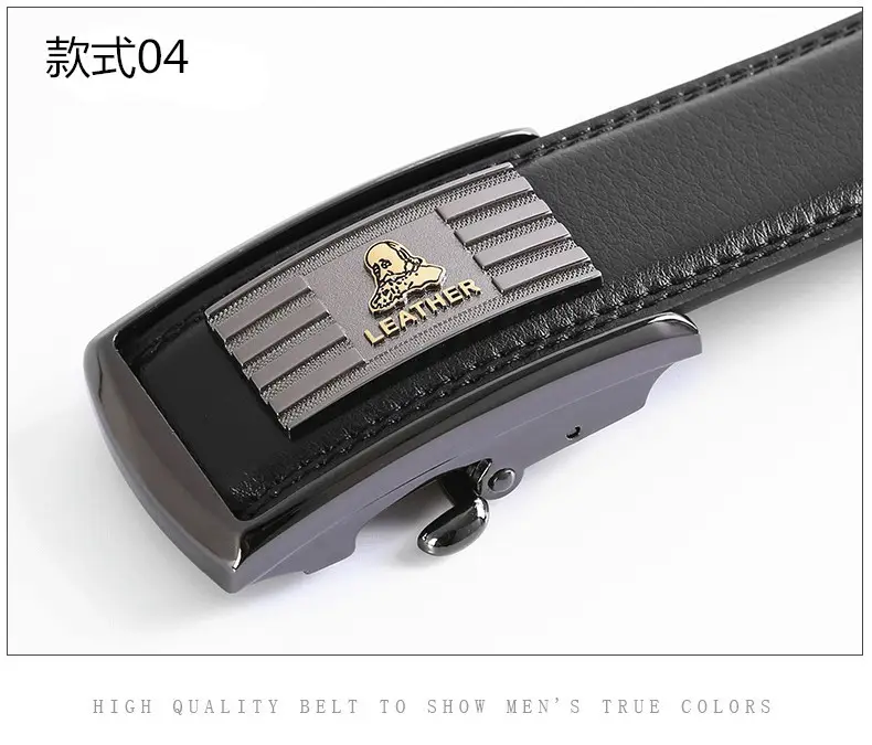 Men's Black Genuine Leather Belt with Automatic Buckle