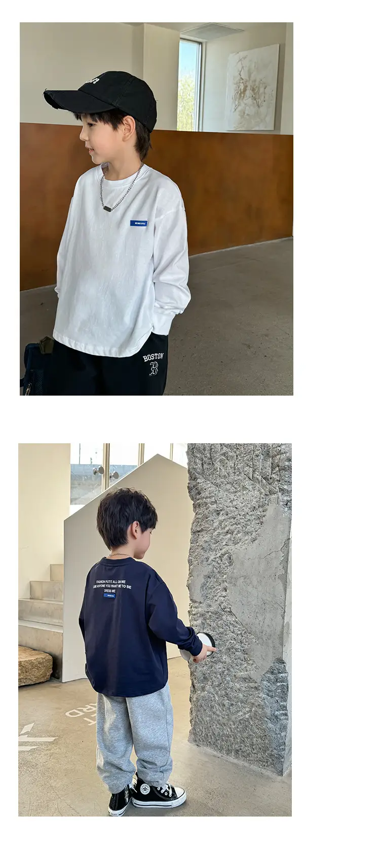 Boys Pure Cotton Long Sleeve T-Shirt Navy Blue White Stripes — feature 10