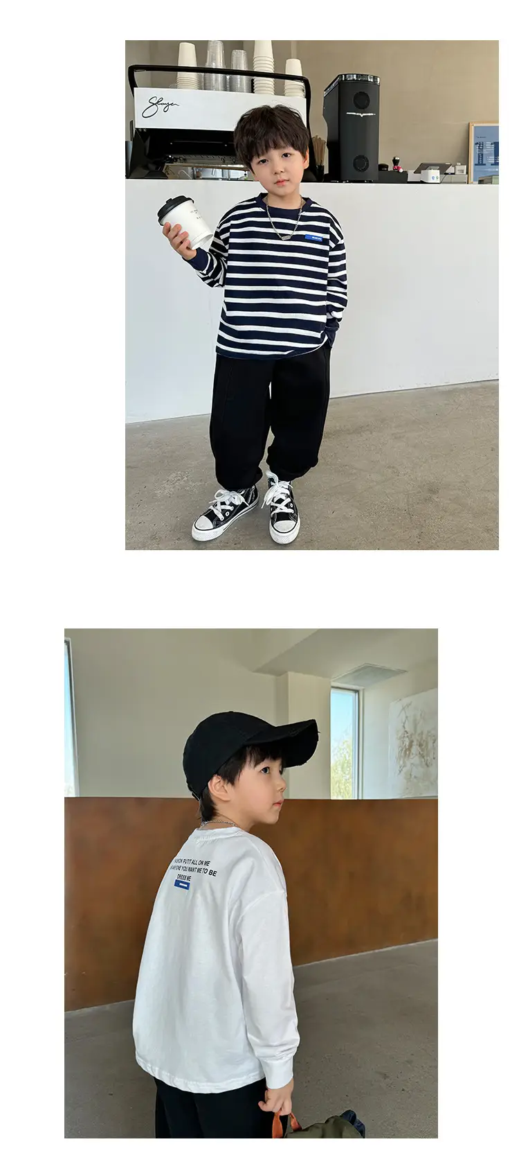 Boys Pure Cotton Long Sleeve T-Shirt Navy Blue White Stripes — feature 12
