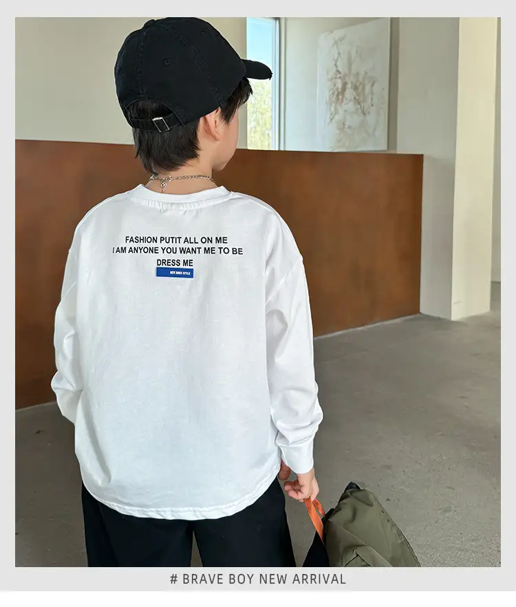 Boys Pure Cotton Long Sleeve T-Shirt Navy Blue White Stripes — feature 2