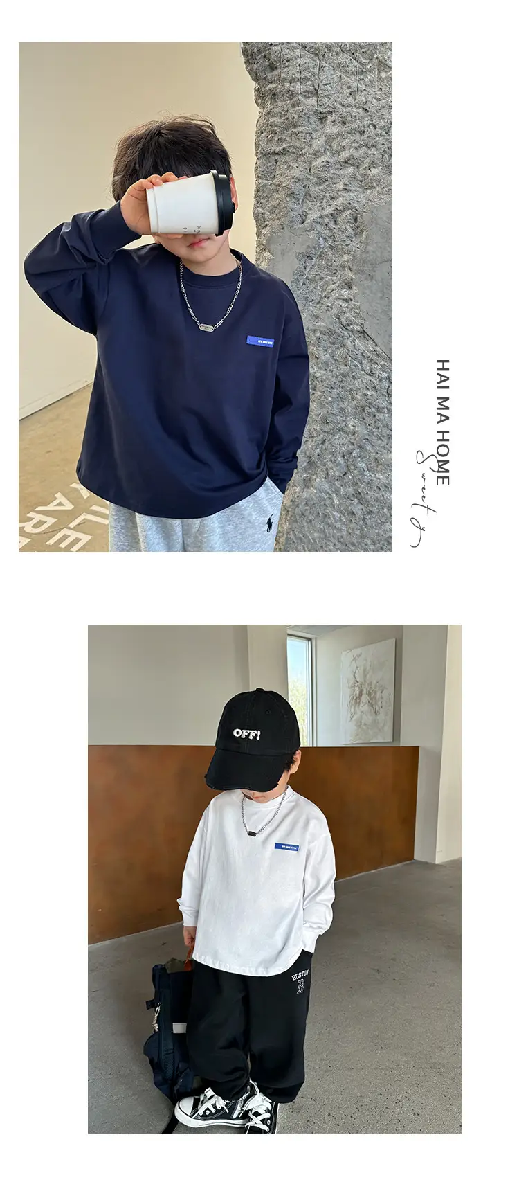Boys Pure Cotton Long Sleeve T-Shirt Navy Blue White Stripes — feature 9