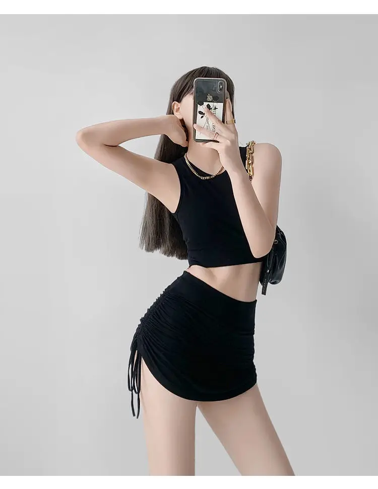 Women's Adjustable Drawstring Hip Skirt Solid Color Slimming — feature 13