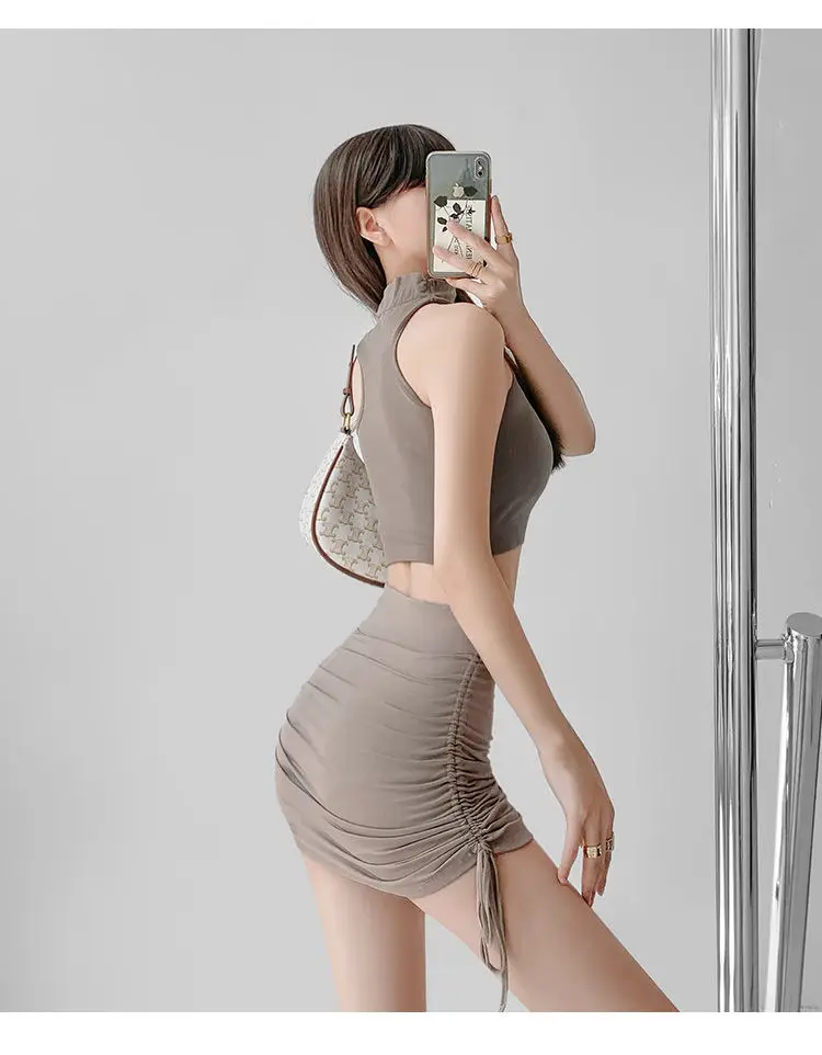 Women's Adjustable Drawstring Hip Skirt Solid Color Slimming — feature 3