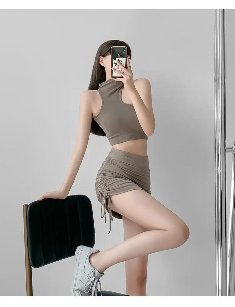 Women's Adjustable Drawstring Hip Skirt Solid Color Slimming — feature 7