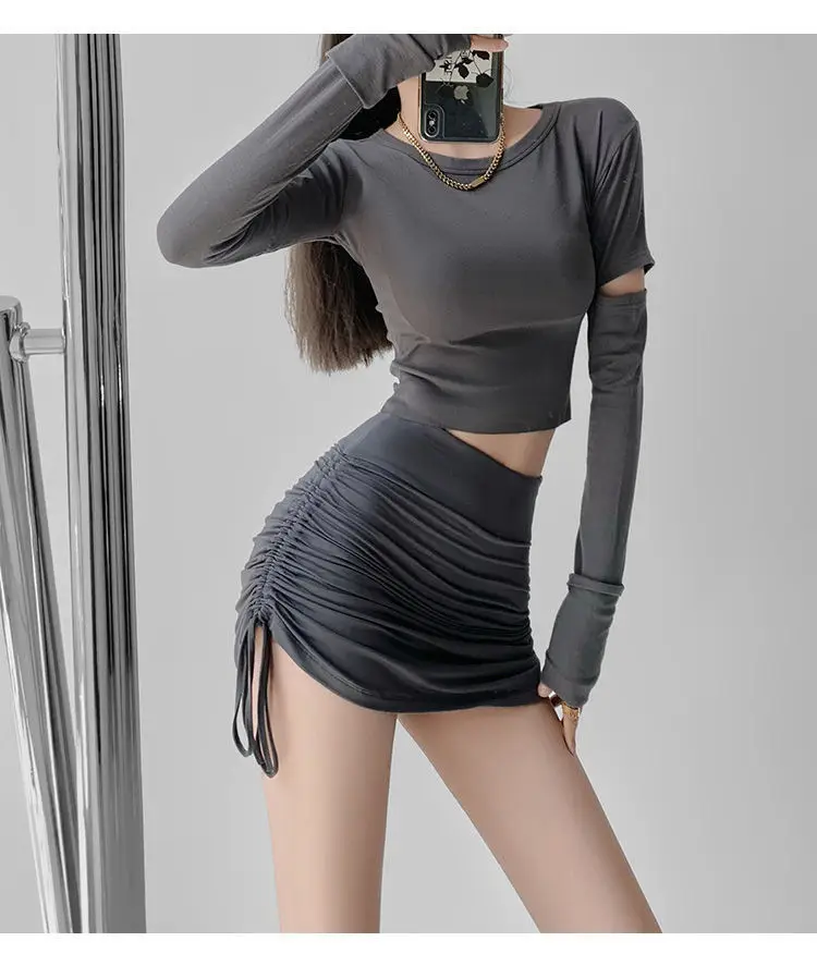 Women's Adjustable Drawstring Hip Skirt Solid Color Slimming — feature 9