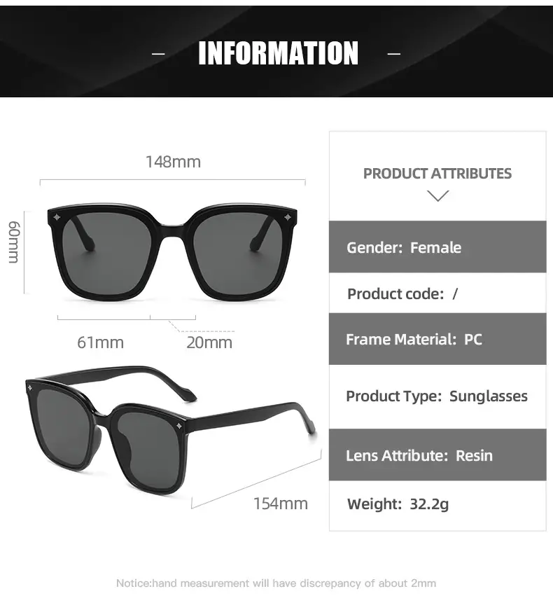 2023 Korean Sunglasses Women Large Frame Black — feature 12
