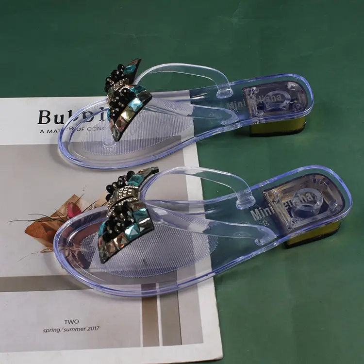 YuZhiHao New Summer Metal Beaded Flip Flops Women's