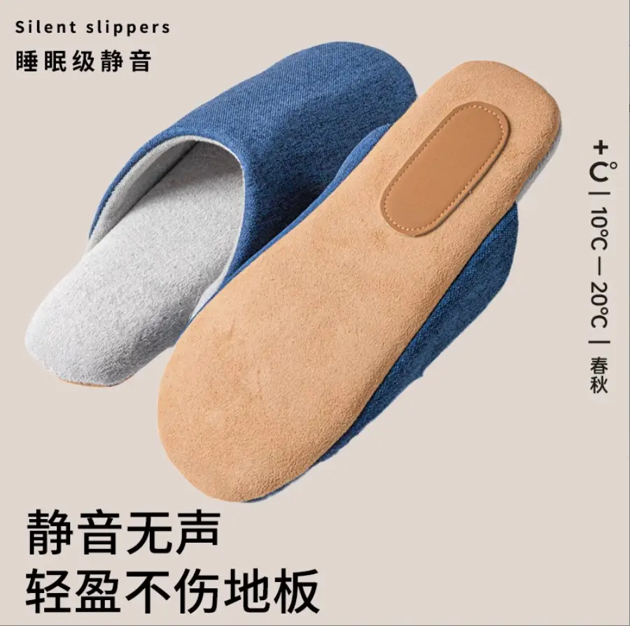 Moklin Japanese-Style Silent Cloth-Soled Cotton Slippers Linen Machine Washable Men's and Women's Soft Cloth-Soled Indoor Home Use Wooden Floor Silent