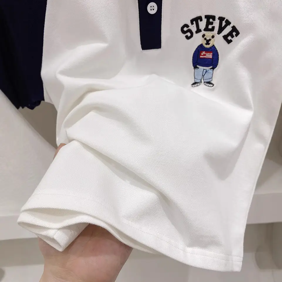 2025 Boys Polo Shirt Grey Blue Contrast Summer Wear - Image 7